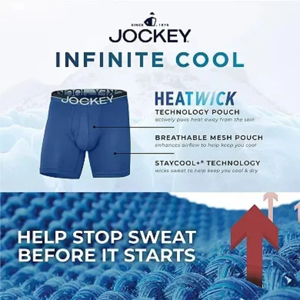 Jockey Infinite Cool Microfiber Stretch Boxer Briefs 4 Pack 6” Inseam Medium NEW